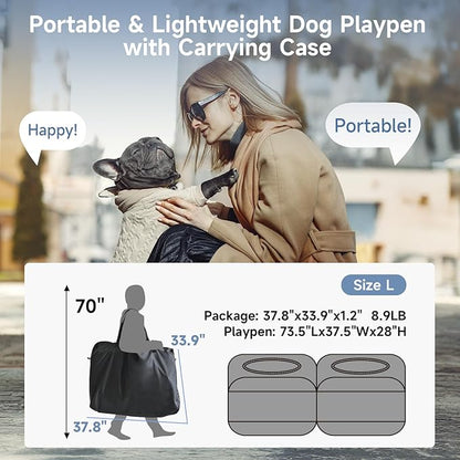2-in-1 Dog Playpen, 73''Pop Up Cat Puppy Pet Playpen Indoor/Outdoor Cats Enclosed, Cat Dog Tent Crate Cage Kennel, Portable Playpen for Kitten, Small Animals Play Pen(No Divider, Unified Space)