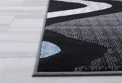 Allstar 5x7 Grey and Gainsboror Grey Modern and Contemporary Rectangular Accent Rug with Turquoise and Charcoal Grey Wavy Zigzag Design (4' 11" x 6' 11")