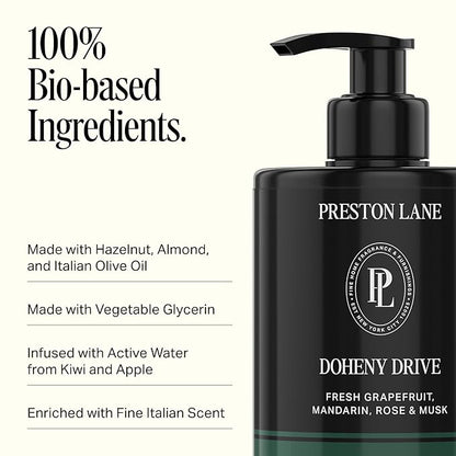 Preston Lane Luxury Hand Wash, Doheny Drive Scent | Hydrating and Nourishing Formula with Organic Oils, Active Kiwi and Apple Water, and Vegetable Glycerin | Gentle Cleansing, Vegan and Cruelty Free