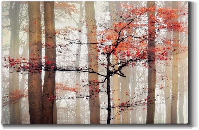 Wexford Home Home Decor Landscape Canvas Wall Art Abstract Floral Painting Modern Pictures Artwork Decoration for Living Room Kitchen Bathroom Office, Ready to Hang, orange awakening, 18x27