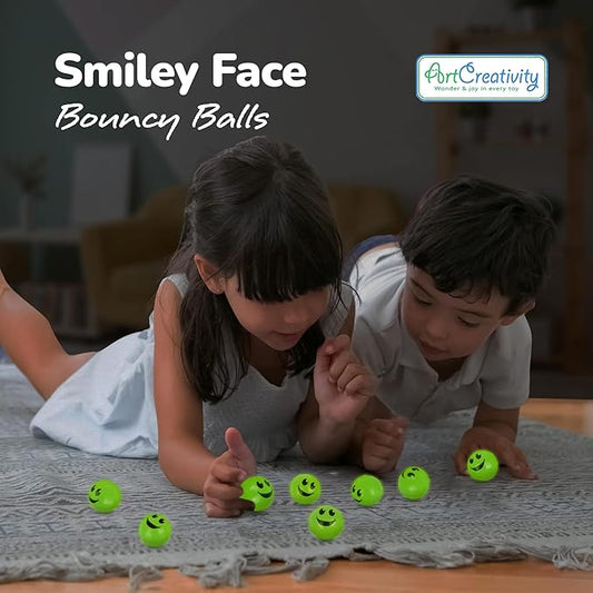 ArtCreativity 36 PCS Glow in The Dark Smile Face Green Bouncy Balls - Bulk Pack of 36, 1 Inch High Bounce Balls for Kids, Christmas Party Favors, Goodie Bag Stuffers for Boys and Girls