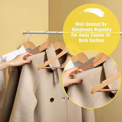 Wooden Hangers - 60 Pack - Clothes Hanger for Daily Used,Heavy Duty Wood Hangers with Precisely Cut Notches,Coat Hanger for Closet, Clothes Hangers for Shirt Suit Dress (Natural)