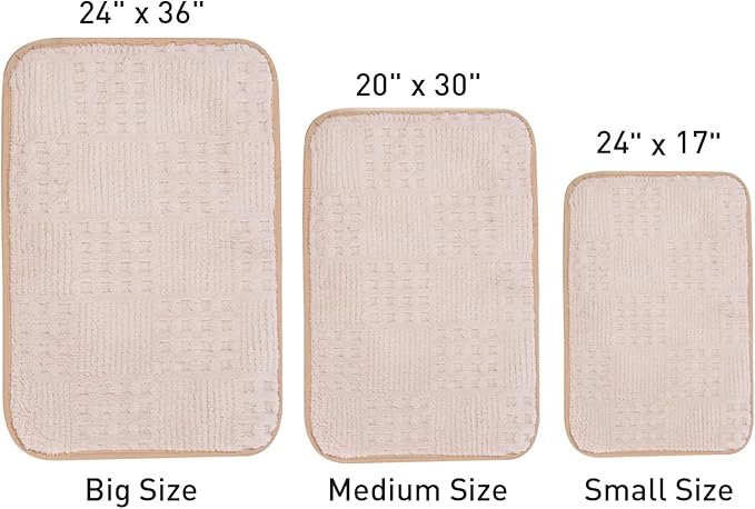 Bath Mats 24x17 Non-Slip Absorbent Bathroom Rug, Quick Dry Machine Washable Shower Tub Mat with Rubber Backing, Soft Floor Carpet for Bathroom Decor Waffle White