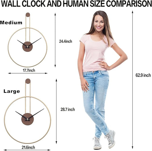 YISITEONE Large Decorative Wall Clock for Living Room,Metal & Walnut Dial Home Decor Silent Non Ticking Lightweight Clocks for Bedroom, Study, Office Decorations, 24.4"x17.7",(Gold, Medium)