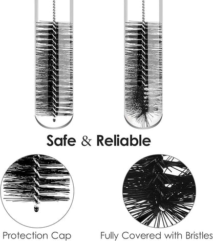 Black Nylon Cleaning Brush Set, 12-Piece, Suitable for Bottle, Teapot, Airbrushes, Espresso Machines, Protective Design, Dishwasher Safe