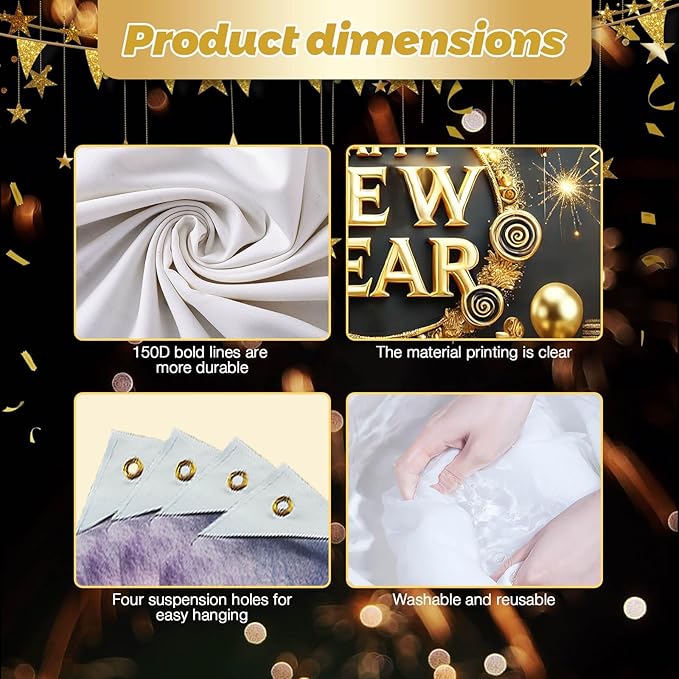 Happy New Year Backdrop 71x43 Inch Black Gold Party Banner Luxury Fireworks Celebration Background Elegant Holiday Wall Decor for New Year Eve Party Photo Booth Home Event