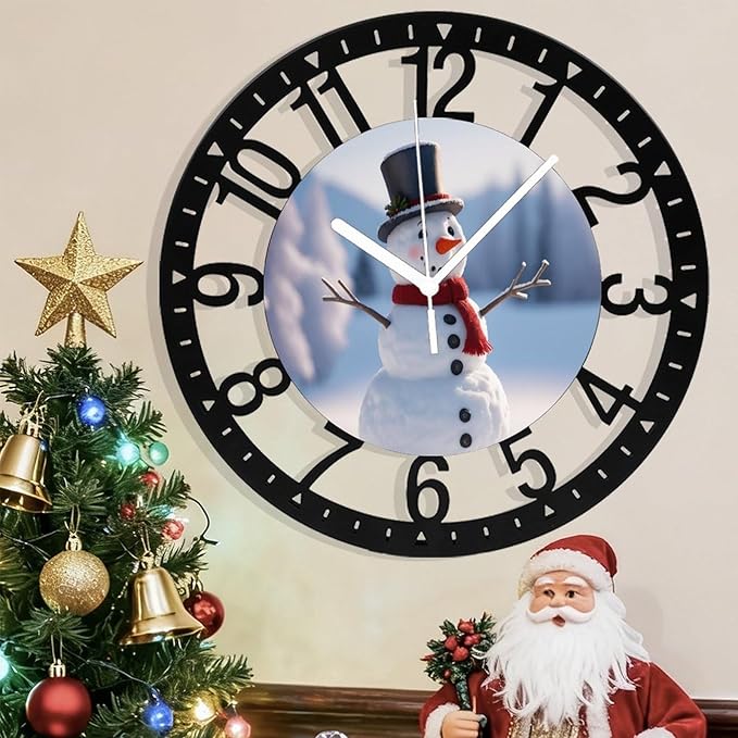 Wall Clock 10 Inch Silent Non-Ticking Modern Clocks Battery Operated - Analog Small Classic for Office, Home, Living Room,Bathroom, Kitchen, Bedroom, School,Snowman Clock