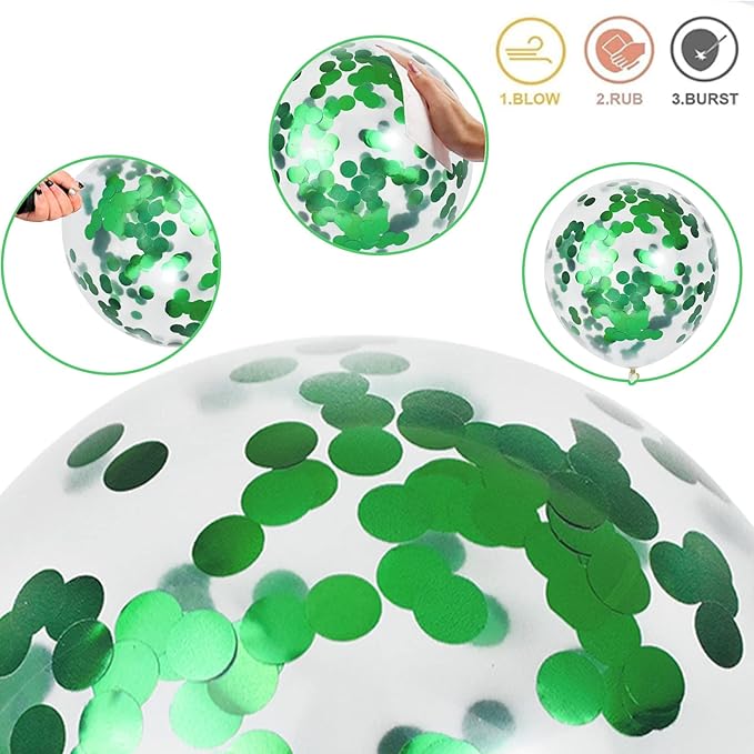 60 Pack Green Latex Balloons, 12 Inch Matte White Dark Emerald Green Light Lime Green Confetti Helium Balloons, Assorted Green White Balloons for Jungle Dinosaur Birthday Baby Shower Party Decorations
