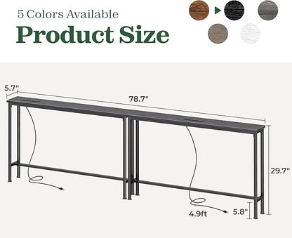 SUPERJARE 78.8 Inch Narrow Console Table with Outlet, Sofa Tables, Behind Couch Table, Long Entryway Tables with Charging Station, for Living Room, Black