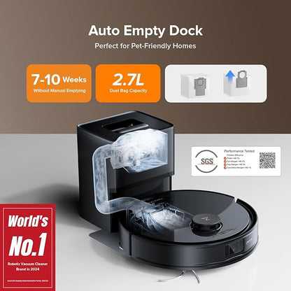 roborock Q10 X5+ Robot Vacuum and Mop, Self-Emptying, Hands-Free Cleaning for up to 7-10 Weeks, 10,000Pa Suction, Obstacle Avoidance, LiDAR Navigation, No-Go Zones, Black