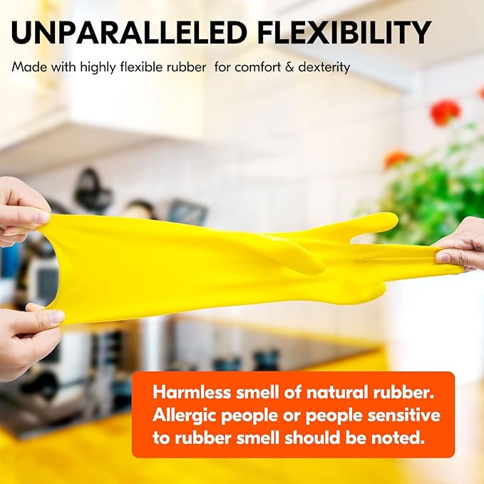 Vgo... 1-Pair Reusable Household Gloves, Rubber Dishwashing gloves, Extra Thickness, Long Sleeves, Kitchen Cleaning, Working, Painting, Gardening, Pet Care (Size L, Yellow, HH4601)