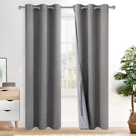 XWZO 100% Blackout Curtains 84 Inches Long with Tiebacks- Narrow Wide Heat Blocking and Soundproof Curtain Panels with Grommets for Short Windows, Grey, W38 x L84, Set of 2