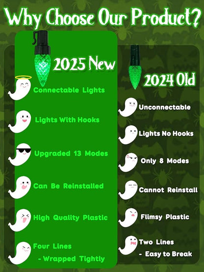 Upgraded 250LED C6 Connectable Halloween String Lights, 82FT Waterproof Green Lights for Outside, Fairy Twinkle Light Plug in with 13 Modes & Timer for Outdoor Indoor Party Tree Halloween Decorations