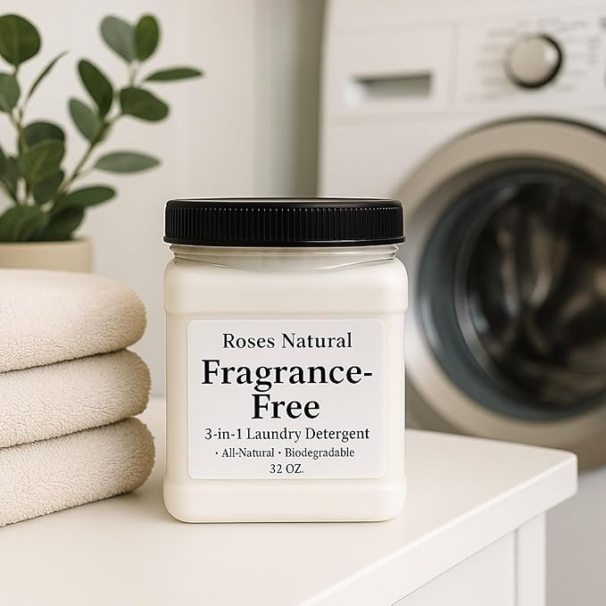 Fragrance Free 3-in-1 Laundry Powder Detergent – Plant-Based, Hypoallergenic, No Added Fragrance or Dyes, Safe for Sensitive Skin, Biodegradable & HE Machine Safe, 32 oz