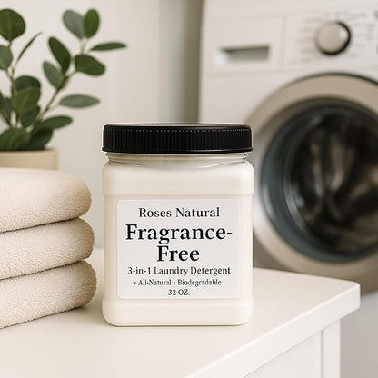 Fragrance Free 3-in-1 Laundry Powder Detergent – Plant-Based, Hypoallergenic, No Added Fragrance or Dyes, Safe for Sensitive Skin, Biodegradable & HE Machine Safe, 32 oz