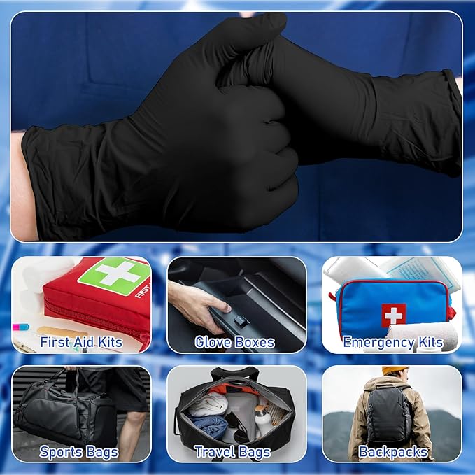 50 Pairs Disposable Emergency Glove Individually Packaged Travel Gloves Travel Trauma Essential Nitrile Glove (Black)