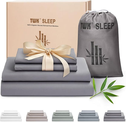 TWK Luxury Sheet Set, Genuine 100% Organic Viscose Derived from Bamboo, Cooling & Breathable, Silky Soft, Bedding Sheets & Pillowcases (Gray, California King)