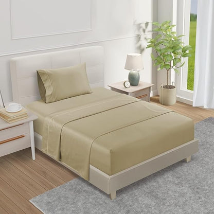 800TC 100% Egyptian Cotton Twin Size Sheets Set, Twin Bed Sheets Luxury Hotel Collection Fully Elasticated Sheet & Pillowcase Sets, Machine Washable No Pill Fade Resistant-Linen