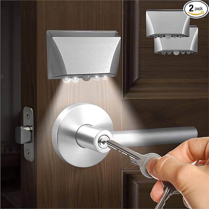 Silver 2 Pack Motion Sensor Keyhole Light - Automatic on/Off Infrared LED, Suitable for Front Doors, corridors, Stairs in The Dark | 3-Way Installation（Magnetic Suction、Adhesive and Screw）