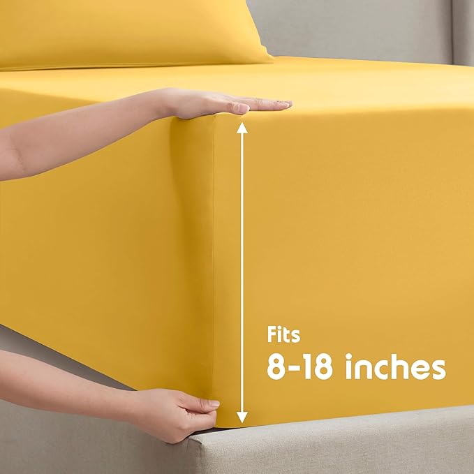 Nestl Queen Sheet Set - Luxury 1800 Ultra-Soft Microfiber Bed Sheets - Double Brushed - Deep Pockets - Easy Fit - 4 Piece Set - Bedding Sheets & Pillowcases (Queen, Yellow)