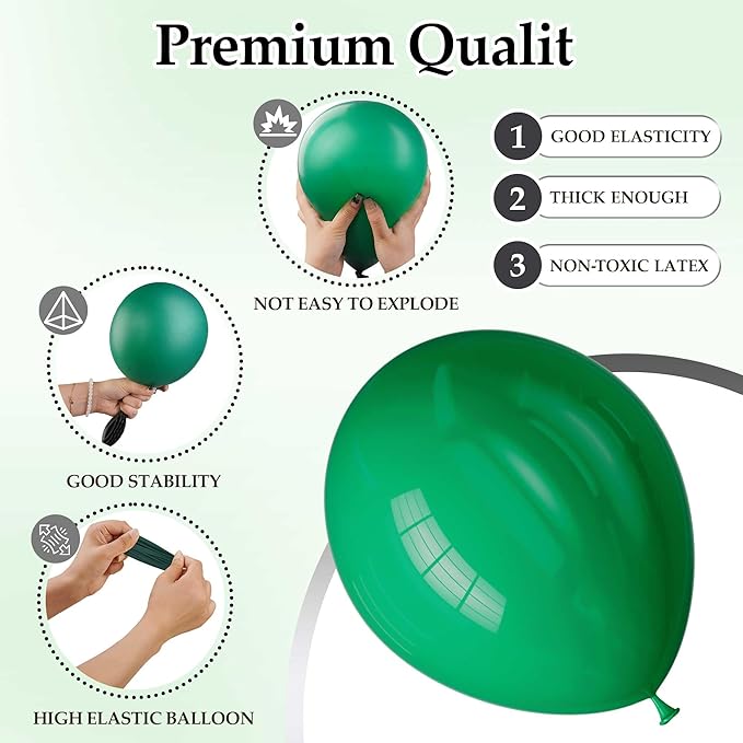 130PCS Dark Green Balloons, Latex Balloon Different Sizes 18/12/10/5 Inch, Helium Balloons with Ribbon, Party Balloon Set for Birthday Wedding Graduation Anniversary Baby Shower Decoration