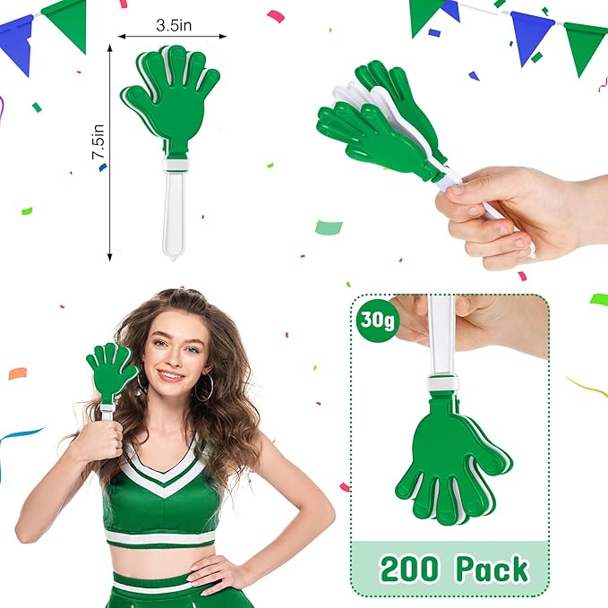 Junkin 100 Pcs Hand Clappers Bulk 7. 5 x 3. 5 Inches Noise Makers Party Favors Clapping Noise Maker Clacker for Birthdays Game Prizes Rewards Football Sporting Events Cheers Supplies (Green)