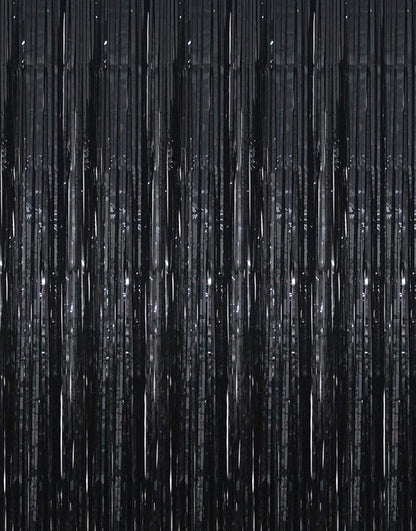 GOER 3.2 ft x 9.8 ft Metallic Tinsel Foil Fringe Curtains Party Photo Backdrop Party Streamers for Halloween,Birthday,Graduation,New Year Eve Decorations Wedding Decor (4 Packs,Black)