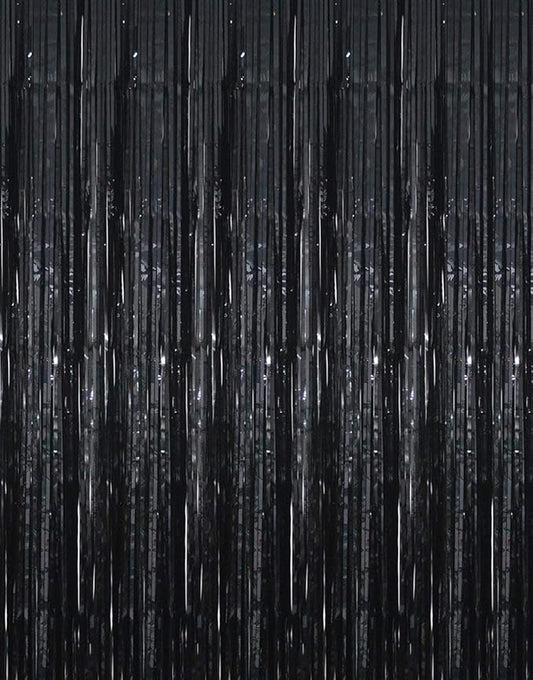 GOER 3.2 ft x 9.8 ft Metallic Tinsel Foil Fringe Curtains Party Photo Backdrop Party Streamers for Halloween,Birthday,Graduation,New Year Eve Decorations Wedding Decor (4 Packs,Black)
