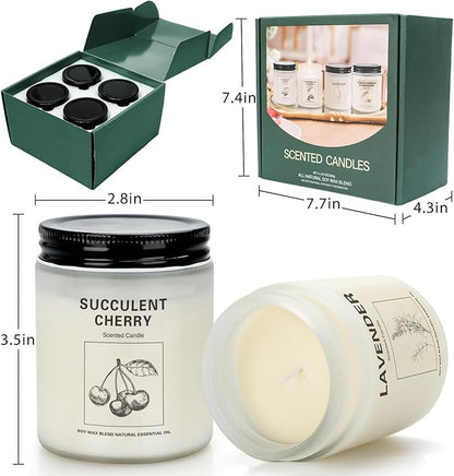 Soy Wax Scented Candle Gift Set, 4 Pack Lavender, Orange & Lemon Scents, Long Lasting Aromatherapy Candles for Home, Relaxing Gifts for Women, Perfect for Holiday, Thanksgiving & Christmas