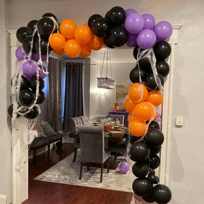 Orange Black Purple Balloons Pack of 75, 12 Inch Halloween Color Party Balloons Matte Black Orange Dark Purple Helium Latex Balloons with Ribbon for Kids Birthday Baby Shower Scary Party Decorations