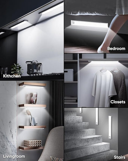 Under Cabinet Lights, 14'' LED Rechargeable Battery Operated Motion Activated Night Light Indoor, 3200mAh Magnetic Dimmable Closet Lights, 6500K Wireless Under Counter Lights for Kitchen, Home, 5 Pack