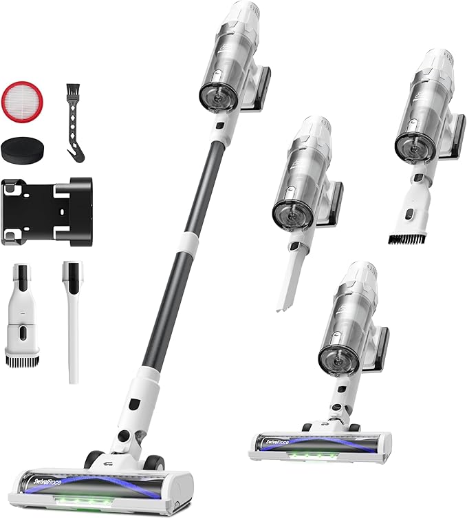 ElecKeys Cordless Vacuum Cleaner, 580W 48KPA 65Mins Vacuum Cleaners for Home, Self-Standing Anti-Tangle Vacuum with LED Display, Rechargeable, Lightweight, Cordless Vacuum for Floors/Pet Hair, Grey