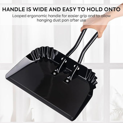 Yangbaga 3pcs Metal Dustpan and Brush Set, 17In Extra Large Handheld Dust Pan and Wood Broom,Heavy-Duty Dust Pans Metal Edge Flat Against Floor for Patio/Pet/Car/Outdoor