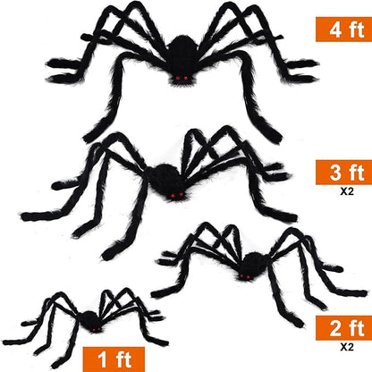 yosager Outdoor Halloween Decorations 6Pcs Realistic Giant Spiders, Huge Hairy Scary Halloween Spider Prop, Black Spooky Spider for House Window Yard Garden Patio Decor (12" 24" 24" 36" 36" 60")