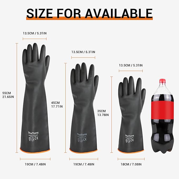 ThxToms Chemical Resistant Gloves,Long Heavy Duty Gloves,Puncture Resistant, Resist Acid,Oil,Alkali, Waterproof for Industrial Cleaning,Gardening 18", 1 Pair