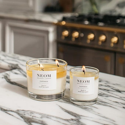 NEOM- Happiness Scented Candle, 3 Wick | Essential Oil Aromatherapy Candle | Neroli, Mimosa & Lemon | Scent to Make You Happy