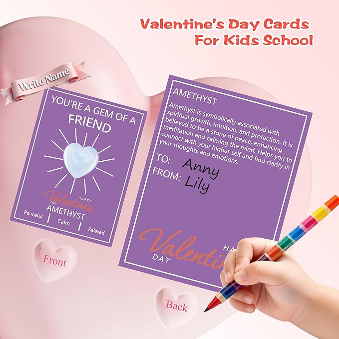 36 Pack Valentine’s Day Gifts for Kids, Valentine’s Day Cards with Heart-Shaped Crystal Gemstones for School Classroom Exchange, Valentine Party Favors&Goody Bag Fillers for Girls and Boys Ages 4–12