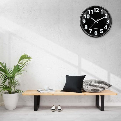 Plumeet 12'' Wall Clock, Battery Operated Wall Clocks Silent Non-Ticking Quartz, Modern Style Suitable for Bedroom Living Room Office Decor - 3D Numbers Display Easy to Read, Black