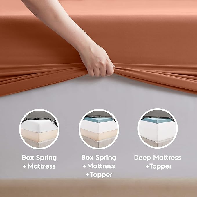 Nestl Short Queen Sheet Set - 1800 Ultra-Soft Microfiber - Double Brushed - Deep Pockets - Easy Fit - 4 Piece Set - Bed Sheets (Short Queen, Rust)
