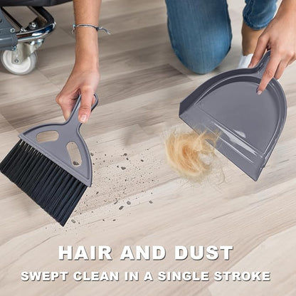 Mini Broom and Dustpan Set Small Broom with Dustpan Combo Set Portable Cleaning Tools for Home Office RV Learning Camping (Grey)