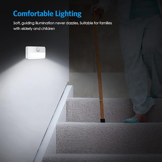 AMIR Motion Sensor Stair Lights for Indoor, 12 Pack Battery-Operated LED Night Light, 40 Lumen 6500K, Cordless Closet Light, Tap Light, Safe Lights for Stairs, Hallway, Bathroom, Cabinet, Kitchen