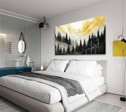ARTZON Oversized Abstract Canvas Wall Art- Modern Black Gray Yellow Forest Picture Print Pine Trees Landscape Nature Horizontal Minimalist Artwork for Living Room Bedroom Office Decor 58"x29"