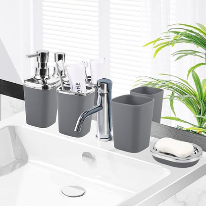 Grey Bathroom Accessories, 24 Pieces Grey Bathroom Accessories Set with Shower Curtain, Bath Towels, Trash Can, Soap Dispenser and Soap Dish for Bathroom/Housewarming