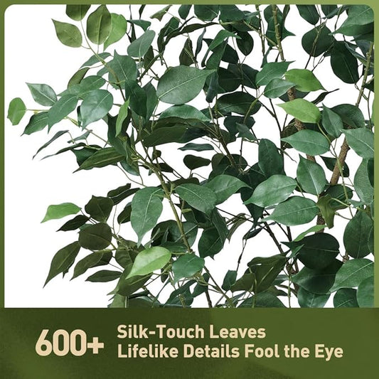 6ft Tall Artificial Ficus Tree in White Planter with Pebbles | UV Resistant Faux Tree for Indoor & Outdoor | Realistic Floor Plant Decor for Home, Office (VN128)