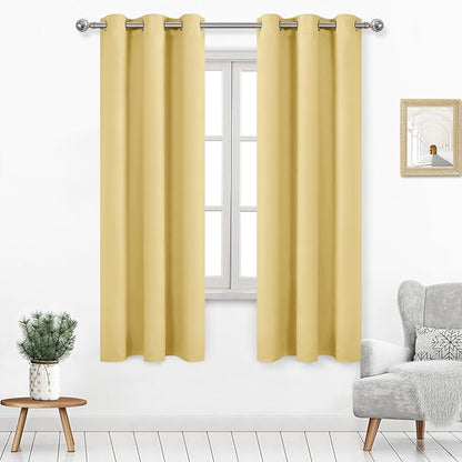 DWCN Blackout Curtains for Bedroom, Room Darkening Thermal Insulated Grommet Window Drapes for Living Room - W42 x L72 Inches, Light Yellow, Set of 2
