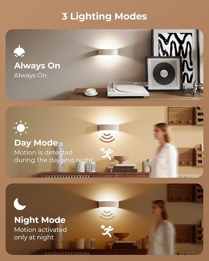 Motion Sensor Wall Light, 5000mAh Rechargeable Battery Operated Motion Sensor Light Indoor with Remote, RGB and 3 Colors Dimmable, Wireless Wall Sconces for Hallway, Living Room, Stair, bedroom