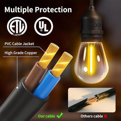 26FT Outdoor String Lights, Outdoor Lights for Patio,with 12+2 LED RGBW Color Change,3000K Bright White Waterproof Bulbs, Dimmer & Remote, Customized 12 Colors & 4 Modes, for Backyard Decor