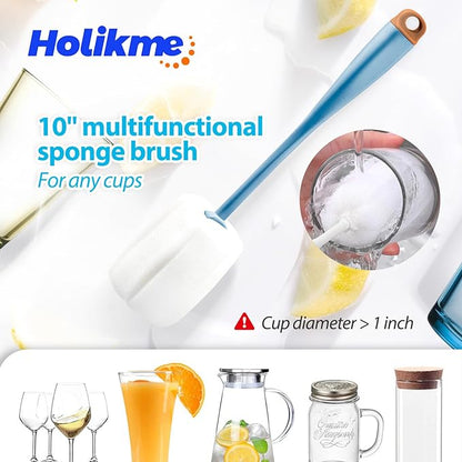 Holikme Bottle Brush Tube Cleaning Lab Set with Long Handle, Cup Cleaner for Washing Narrow Neck Beer Wine Decanter Pipes Lids Sinks Cap Covers, Azul