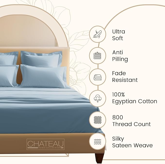 CHATEAU HOME COLLECTION 100% Cotton Bed Sheets Twin XL,15" Deep Pocket Sheets, No Pilling & Shrinkage Machine Washabe Fade Resistant Luxury Hotel Bedding- French Blue