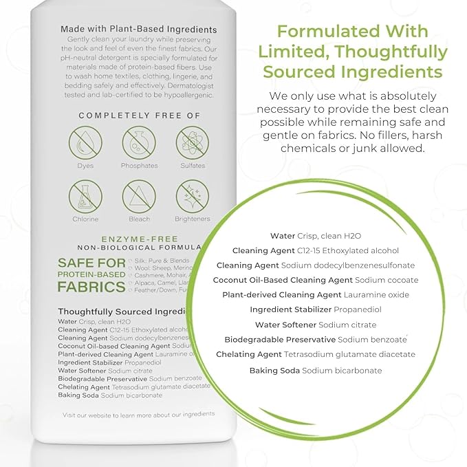 Heritage Park Silk & Wool Fragrance Free, Hypoallergenic, pH-Neutral Laundry Detergent - Dermatologist-tested, Sensitive Skin-Friendly, Enzyme-Free, Ultra Concentrated (64 fl oz Refill)
